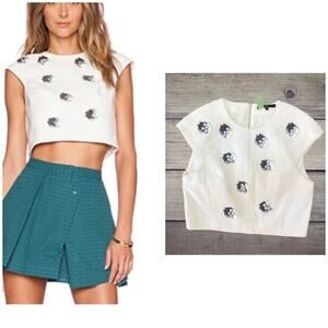 Revolve X Tibi Nuage Cap Sleeve Cropped Top in White